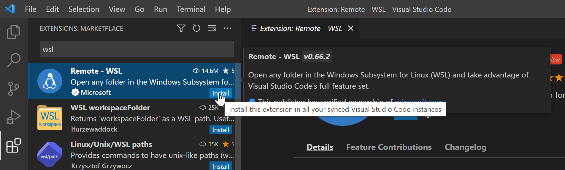WSL 拡張機能のインストール